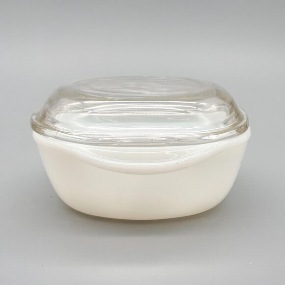 Vintage Termocrisa Mexico Milk Glass Casserole Dish With Clear Lid Pastel Floral - Picture 2 of 6